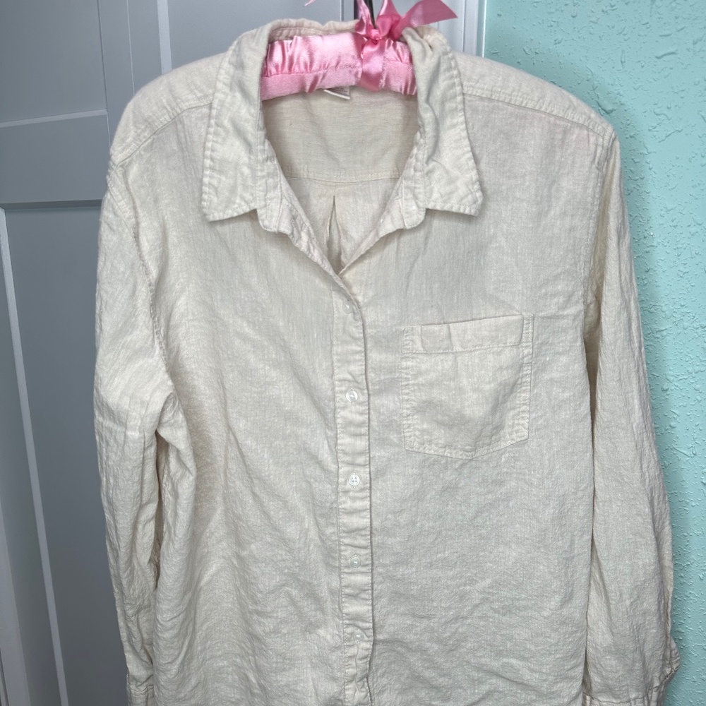 H&M Linen Blend Button Down Blouse Ivory/cream Medium